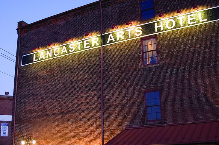 front of hotel at night